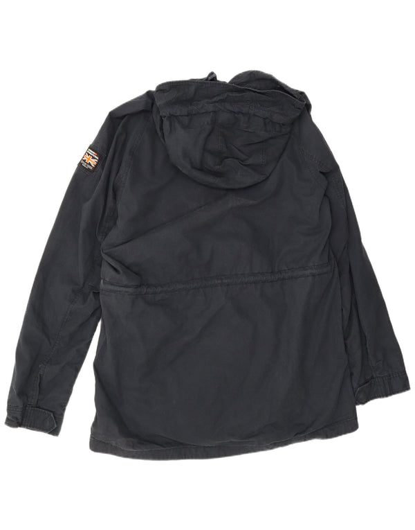 Superdry Mens Hooded Parka Jacket UK 46 3XL Navy Blue Cotton