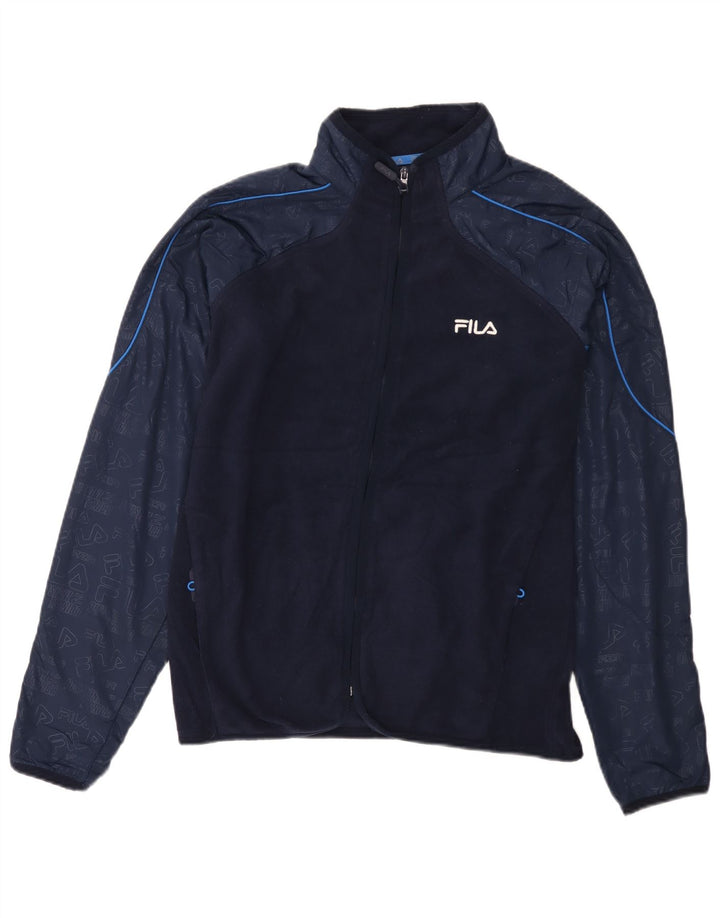 Fila Mens Fleece Jacket UK 38 Medium Navy Blue Colourblock Cotton