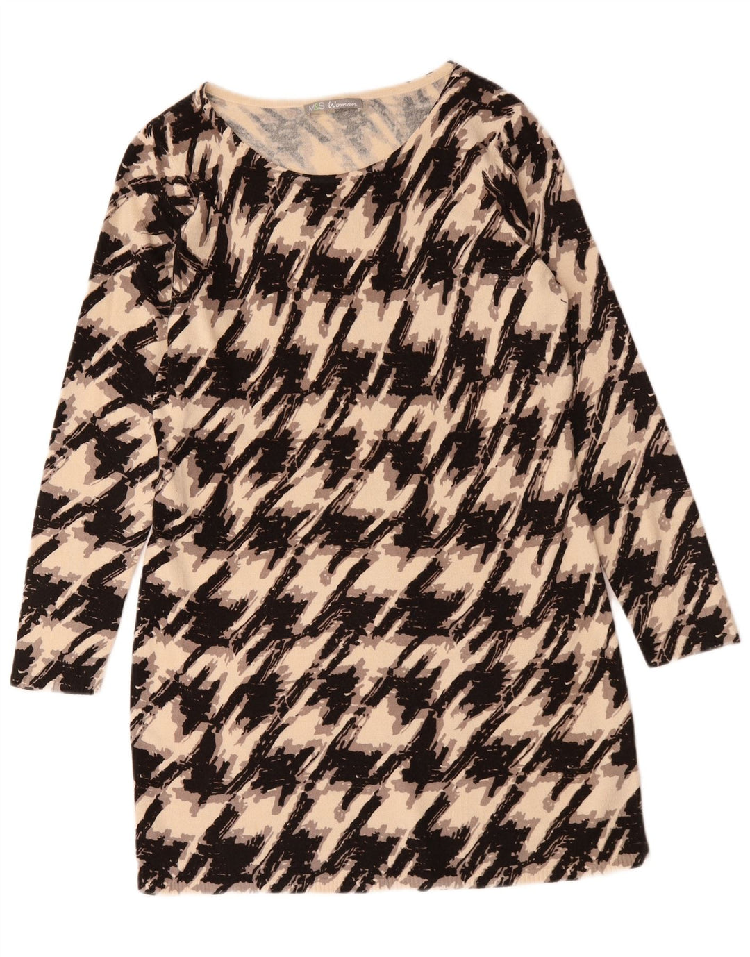 Marks & Spencer Womens Jumper Dress UK 16 Large Black Houndstooth