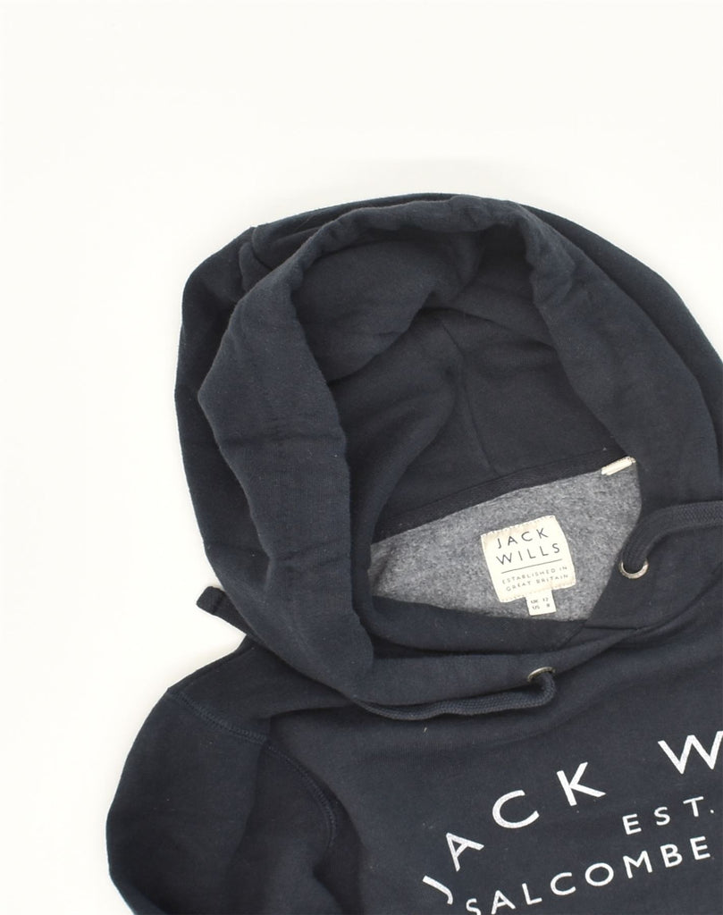 JACK WILLS Womens Graphic Hoodie Jumper UK 12 Medium Black Cotton | Vintage Jack Wills | Thrift | Second-Hand Jack Wills | Used Clothing | Messina Hembry 