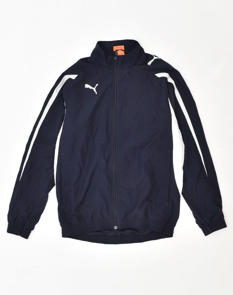 PUMA Boys Tracksuit Top Jacket 11-12 Years Navy Blue Colourblock Polyester | Vintage Puma | Thrift | Second-Hand Puma | Used Clothing | Messina Hembry 