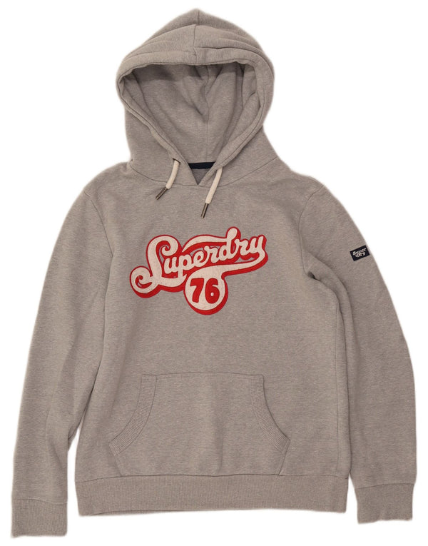 SUPERDRY Womens Graphic Hoodie Jumper UK 14 Medium Grey Cotton