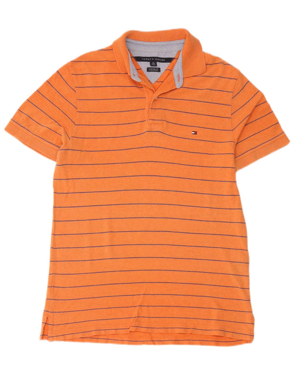 Tommy Hilfiger Mens Custom Fit Polo Shirt XS Orange Striped Cotton