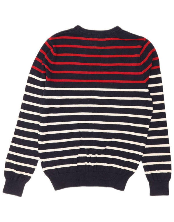 Tommy Hilfiger Mens Boat Neck Jumper Sweater Small Navy Blue Striped Cotton