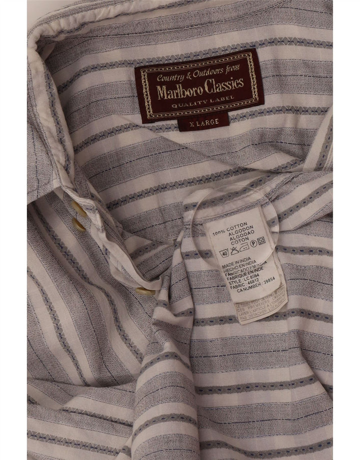 Marlboro Classics Mens Short Sleeve Shirt XL Grey Striped Cotton