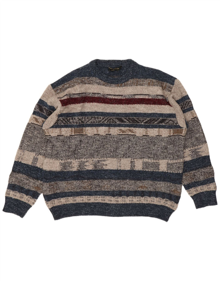 Vintage Mens Crew Neck Jumper Sweater Large Multicoloured Striped