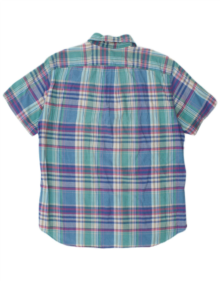 J. Crew Mens Short Sleeve Shirt Medium Blue Plaid Cotton