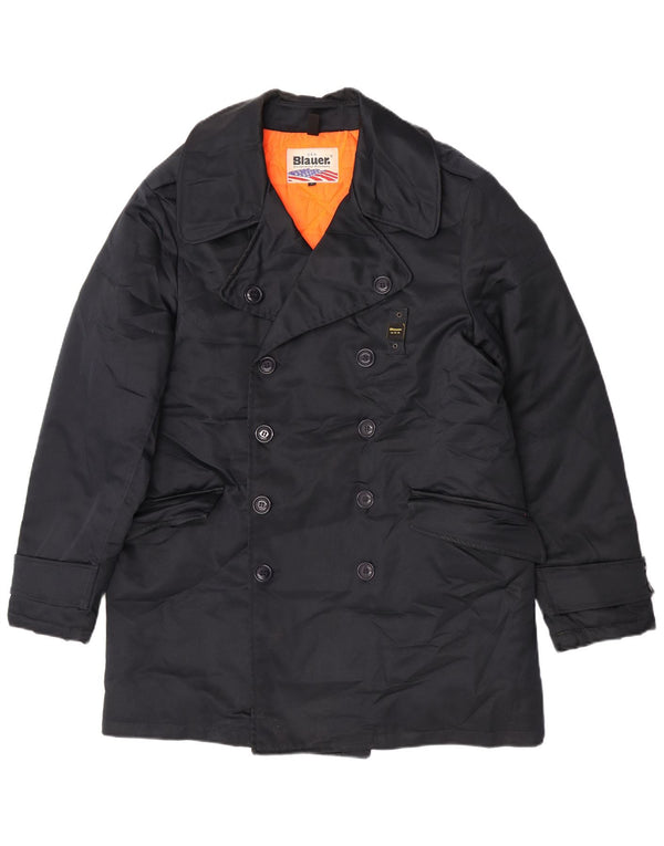 Blauer Mens Double Breasted Coat UK 40 Large Navy Blue Polyester