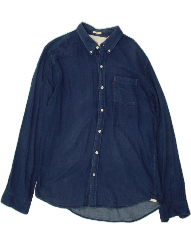 LEVI'S Mens Slim Fit Shirt XL Navy Blue Cotton | Vintage Levi's | Thrift | Second-Hand Levi's | Used Clothing | Messina Hembry 