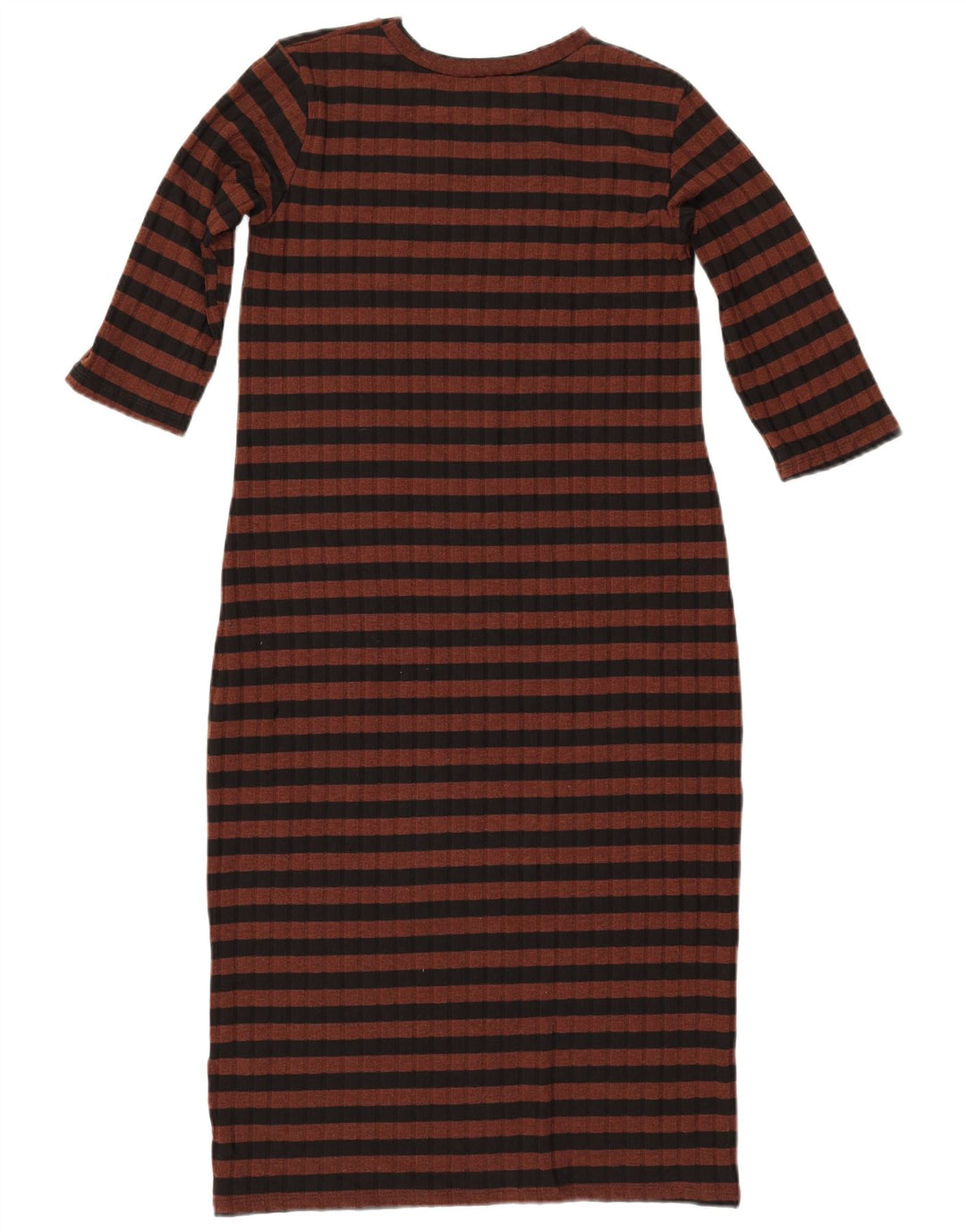 ZARA Womens 3/4 Sleeve Bodycon Dress UK 10 Small Brown Striped Polyester