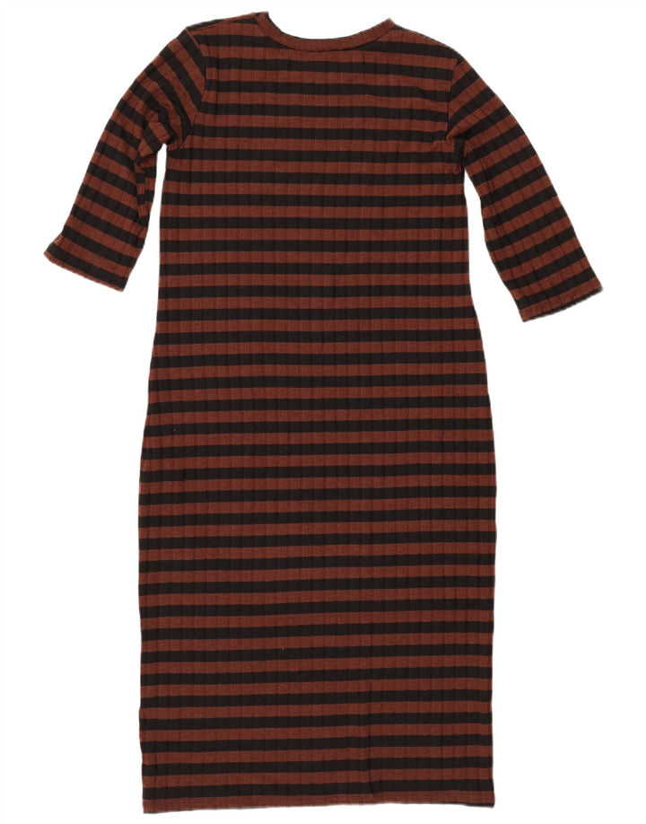 ZARA Womens 3/4 Sleeve Bodycon Dress UK 10 Small Brown Striped Polyester