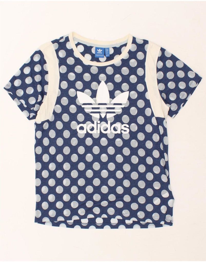 ADIDAS Womens Oversized Graphic T-Shirt Top UK 10 Small Blue Polka Dot Vintage Adidas and Second-Hand Adidas from Messina Hembry 