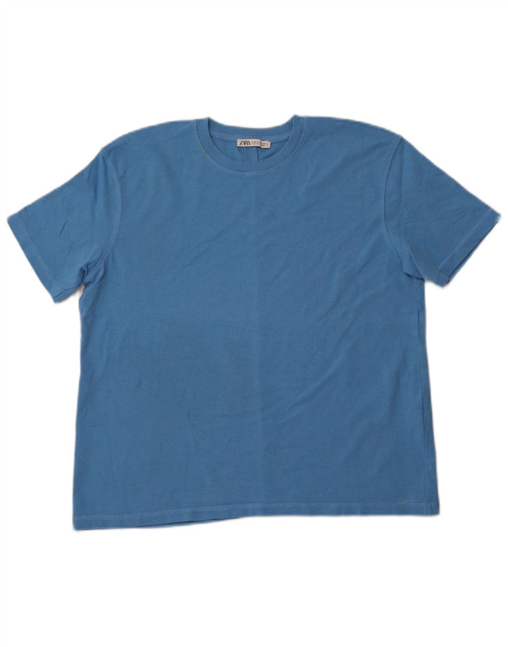 ZARA Womens T-Shirt Top UK 14 Medium Blue Cotton