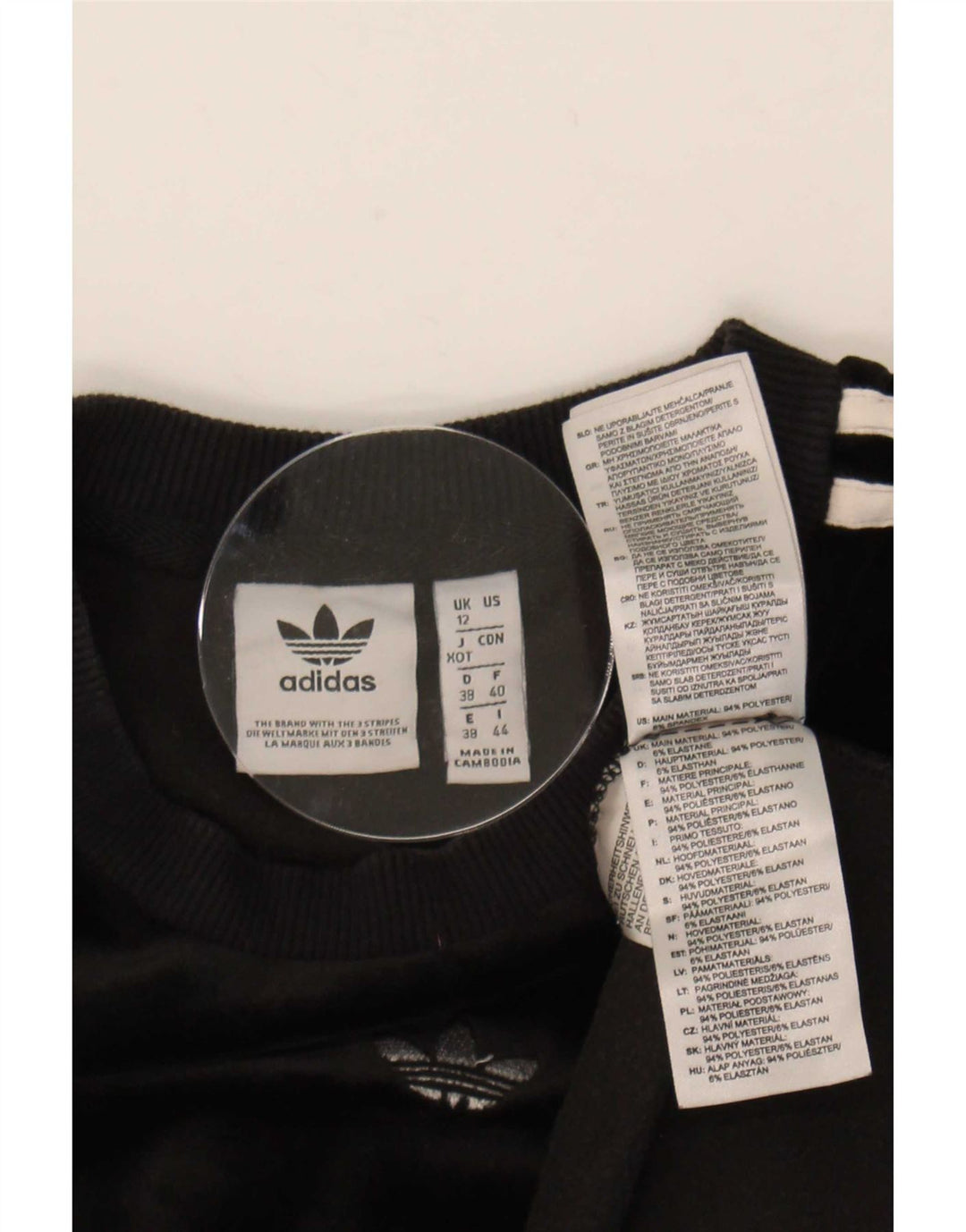 Adidas Womens Velour Top Long Sleeve UK 12 Medium Black Polyester