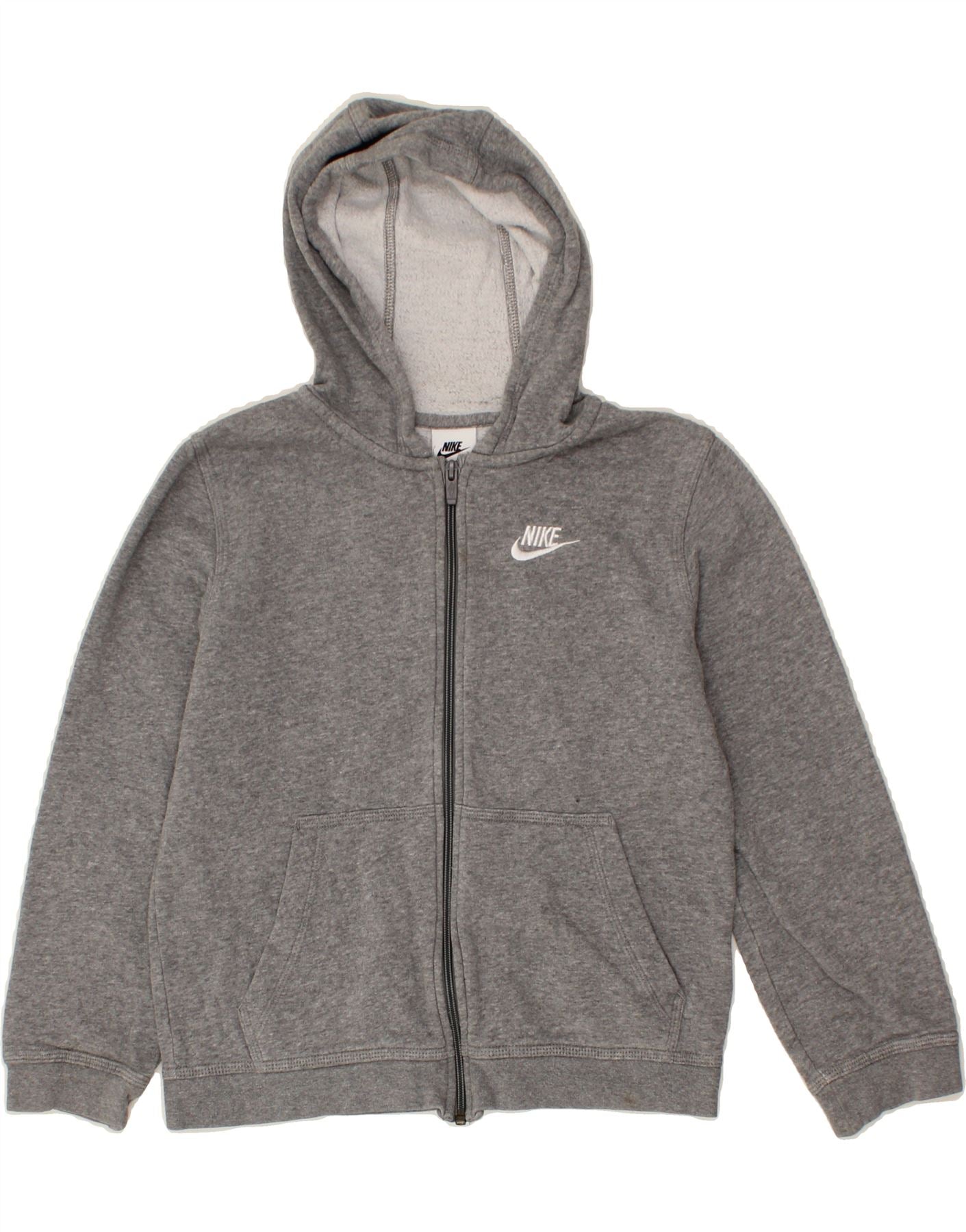 NIKE Boys Zip Hoodie Sweater 10-11 Years Medium Grey Cotton