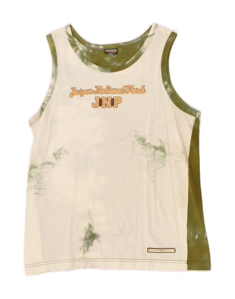 INVICTA Womens Vest Top UK 14 Medium Beige Tie Dye Cotton | Vintage Invicta | Thrift | Second-Hand Invicta | Used Clothing | Messina Hembry 