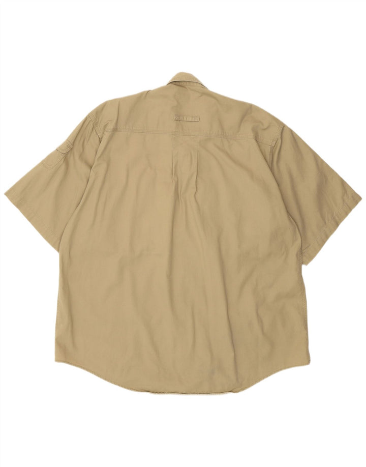 Vintage Mens Short Sleeve Shirt XL Beige Cotton
