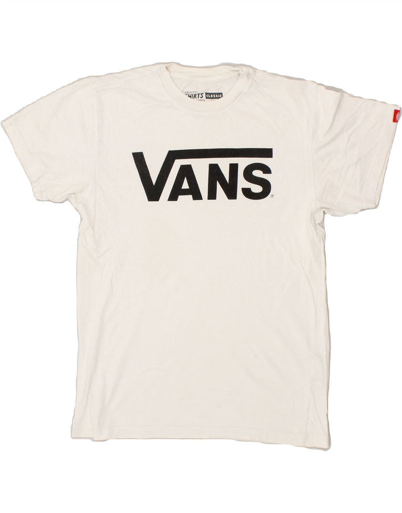 VANS Womens Classic Graphic T-Shirt Top UK 10 Small Off White Cotton | Vintage Vans | Thrift | Second-Hand Vans | Used Clothing | Messina Hembry 