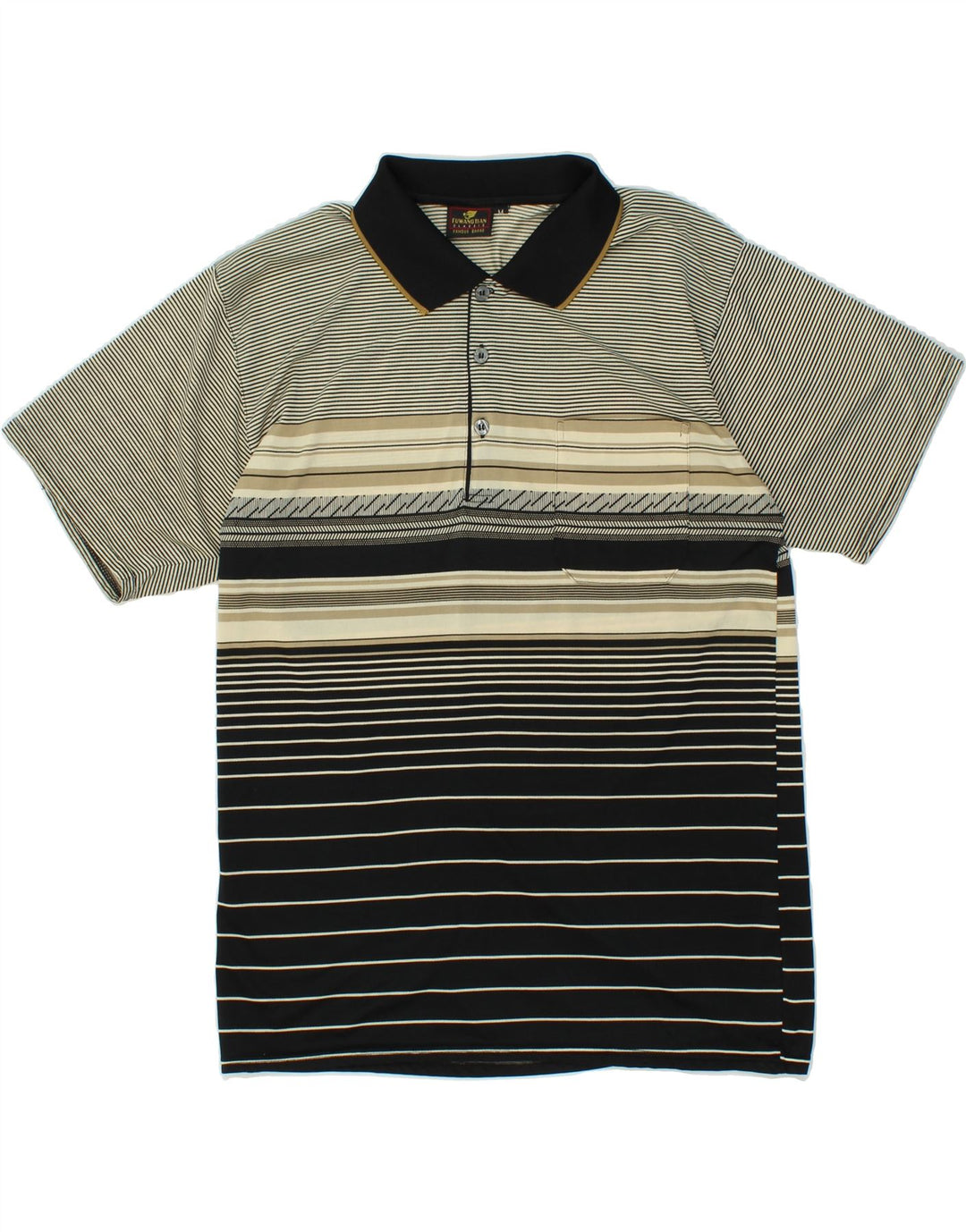 VINTAGE Mens Polo Shirt Medium Grey Striped Polyester