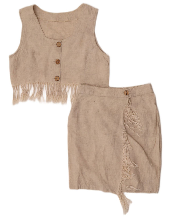 Vintage Girls Wrap 2 Piece Skirt Set 12-13 Years Medium W24 Beige Viscose