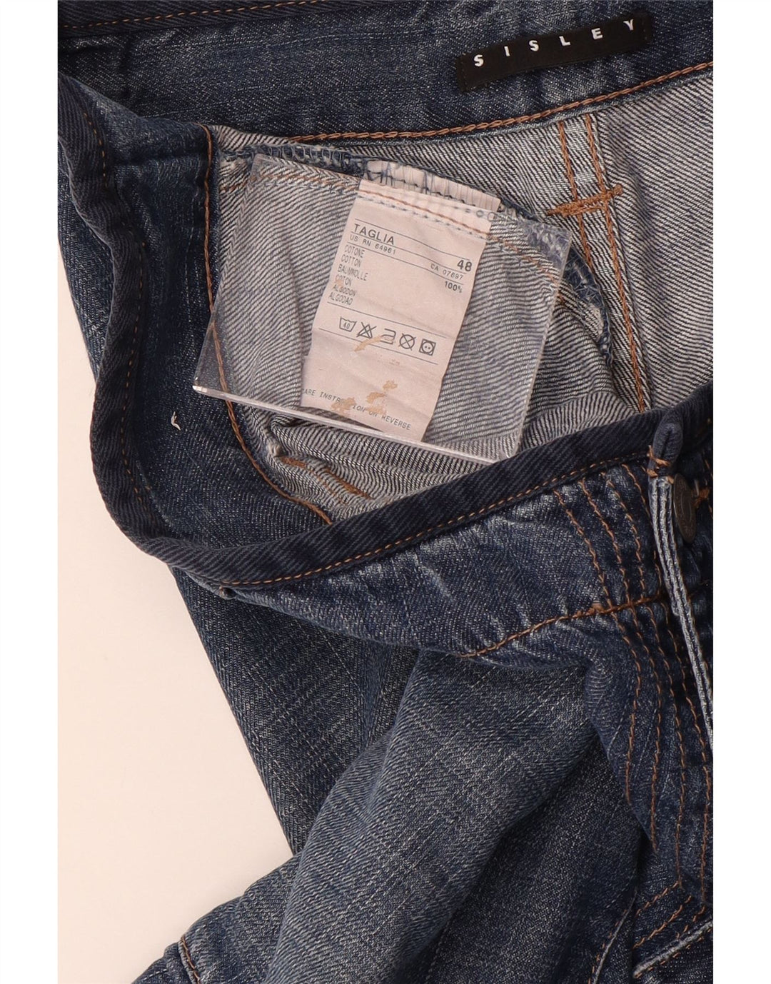 Sisley Mens Cargo Denim Shorts IT 48 Medium W34 Blue Cotton