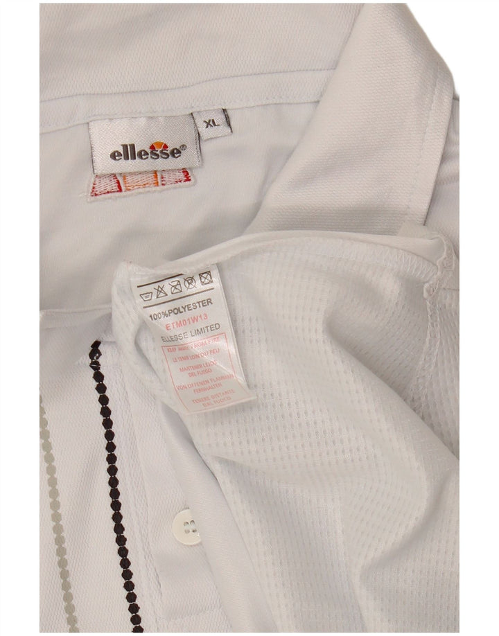 ELLESSE Mens Polo Shirt XL White Striped Polyester