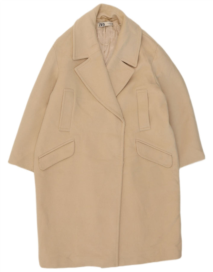 Zara Womens Oversized Overcoat UK 16 Large Beige Polyester