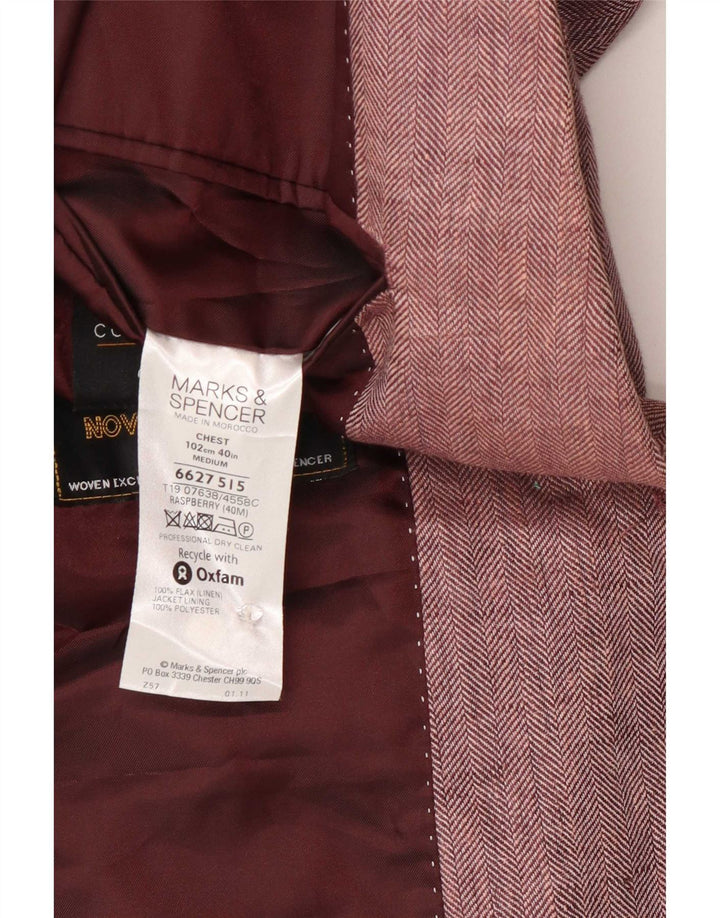 Marks & Spencer Mens 2 Button Blazer Jacket UK 40 Medium Pink Herringbone