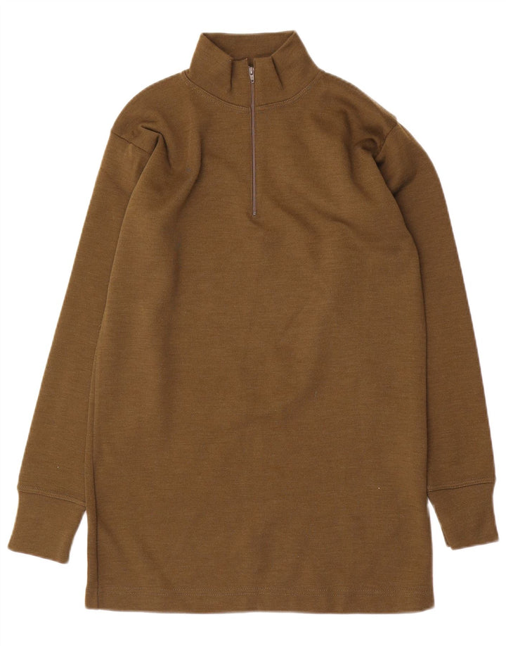 Vintage Mens Zip Neck Jumper Sweater Medium Khaki Polyamide