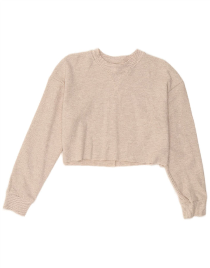 Zara Womens Crop Oversized Crew Neck Jumper Sweater UK 10 Small Beige