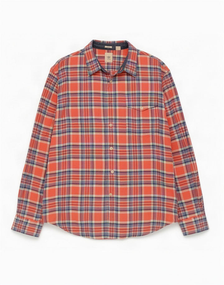 Dockers Mens Fitted Flannel Shirt Large Orange Check