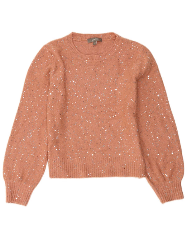 Oasis Womens Boat Neck Jumper Sweater UK 10 Small Pink Flecked Acrylic