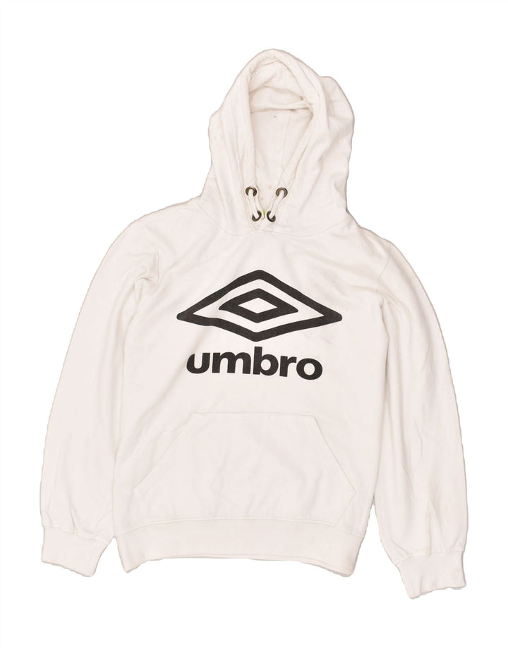 UMBRO Boys Graphic Hoodie Jumper 15-16 Years 2XL  White Cotton | Vintage Umbro | Thrift | Second-Hand Umbro | Used Clothing | Messina Hembry 