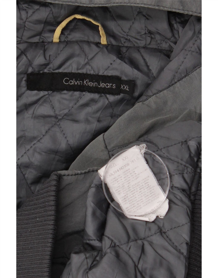 Calvin Klein Jeans Mens Hooded Bomber Jacket UK 44 2XL Grey Polyester