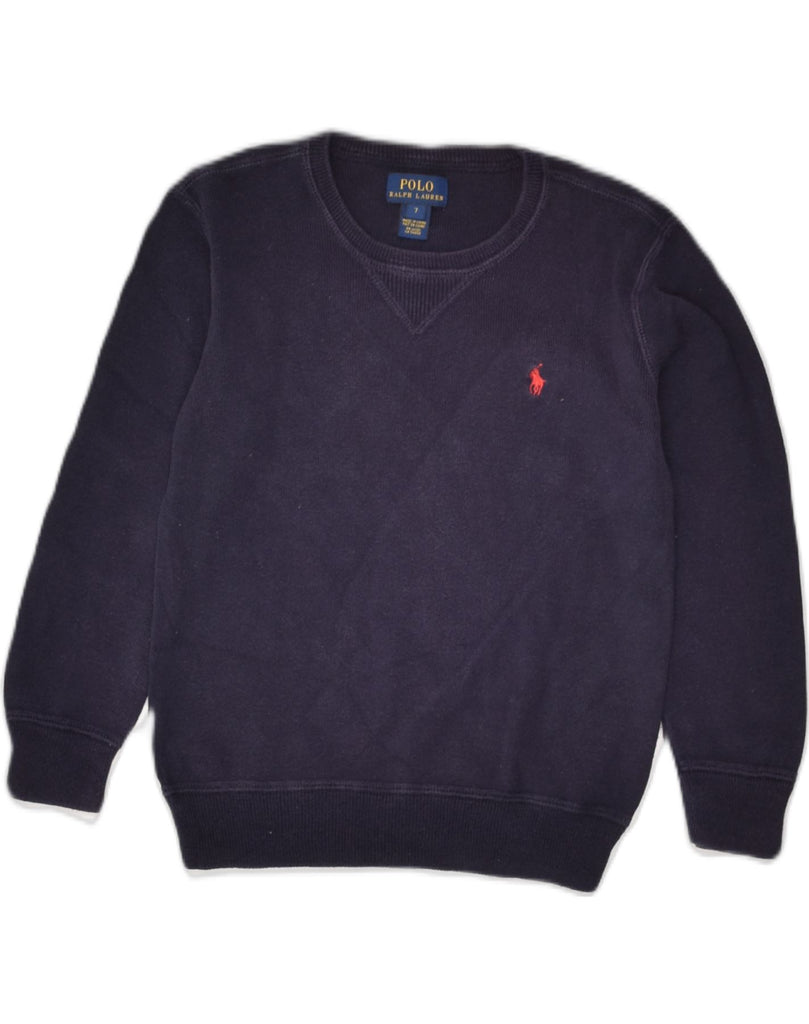 POLO RALPH LAUREN Boys Crew Neck Jumper Sweater 6-7 Years Navy Blue Cotton | Vintage Polo Ralph Lauren | Thrift | Second-Hand Polo Ralph Lauren | Used Clothing | Messina Hembry 