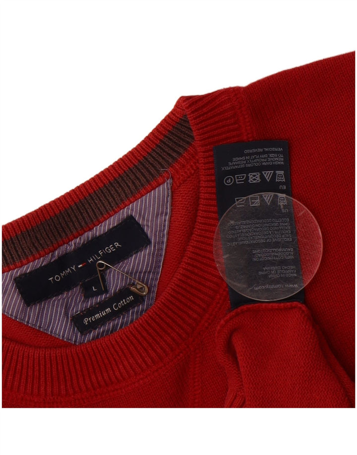 TOMMY HILFIGER Mens Crew Neck Jumper Sweater Large Red Cotton