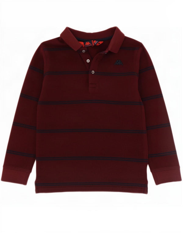 Kappa Boys Long Sleeve Polo Shirt 9-10 Years Burgundy Striped Cotton