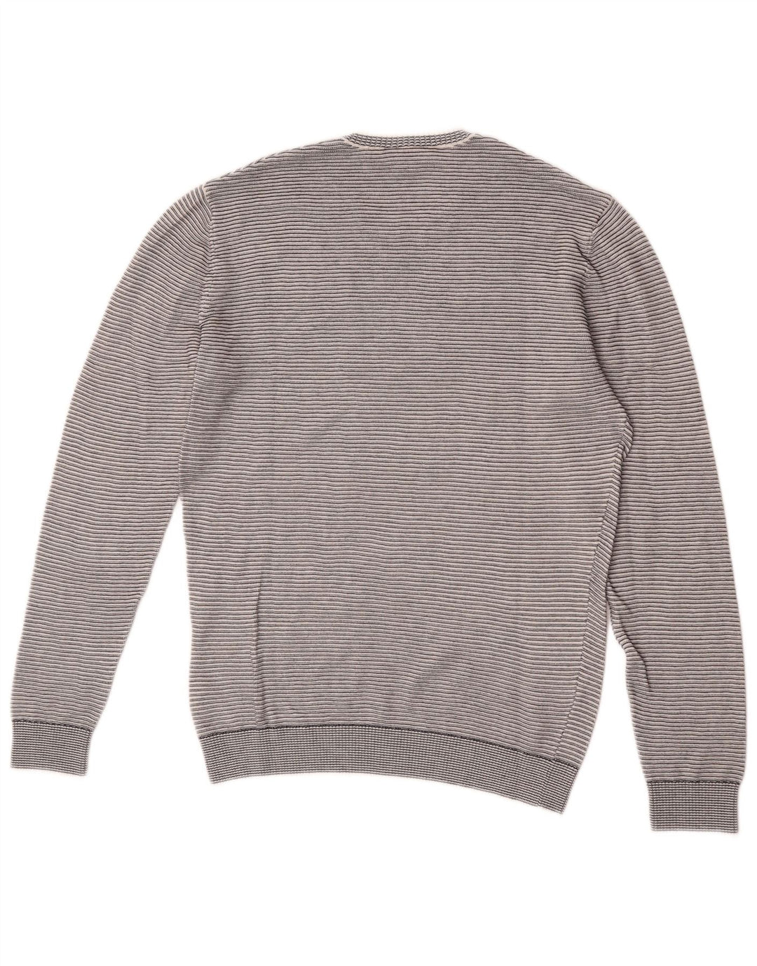 Lacoste Mens Crew Neck Jumper Sweater Size 3 Small Grey Striped Cotton