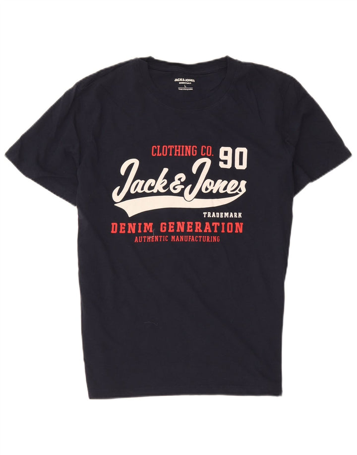 Jack & Jones Mens Graphic T-Shirt Top Large Navy Blue