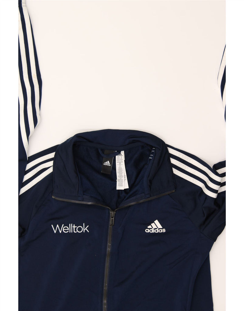 ADIDAS Womens Graphic Tracksuit Top Jacket UK 12/14 Medium Navy Blue Vintage Adidas and Second-Hand Adidas from Messina Hembry 
