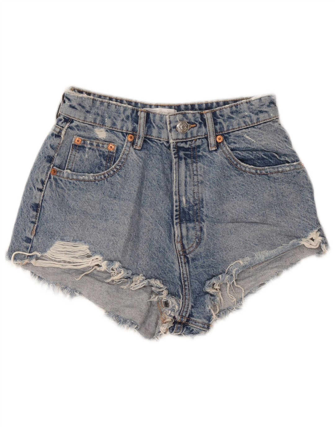 Zara Womens Distressed Denim Shorts EU 36 XS W26 Blue