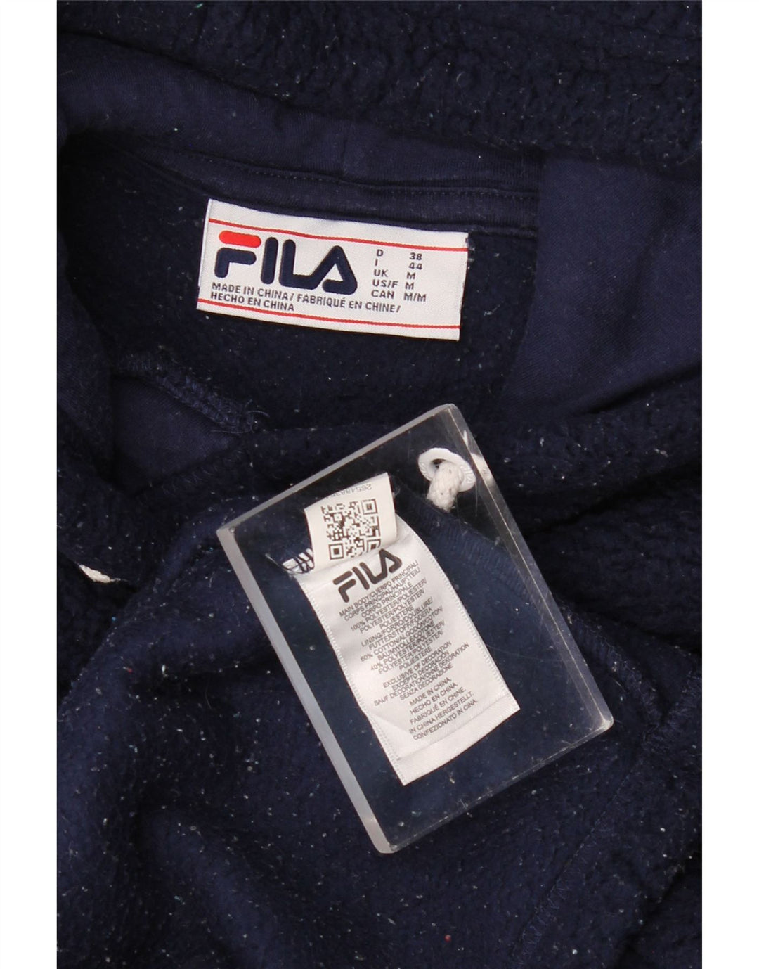 FILA Womens Graphic Hooded Fleece Jumper UK 14 Medium Navy Blue Polyester