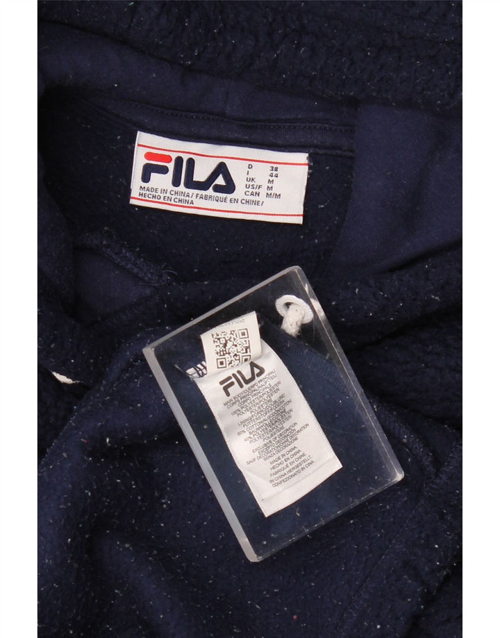 FILA Womens Graphic Hooded Fleece Jumper UK 14 Medium Navy Blue Polyester