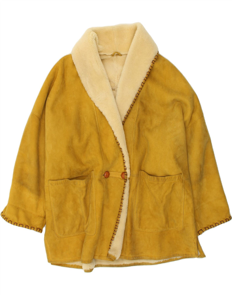 RUFF0 Womens Oversized Shearling Coat IT 42 Medium Yellow Leather | Vintage RUFF0 | Thrift | Second-Hand RUFF0 | Used Clothing | Messina Hembry 