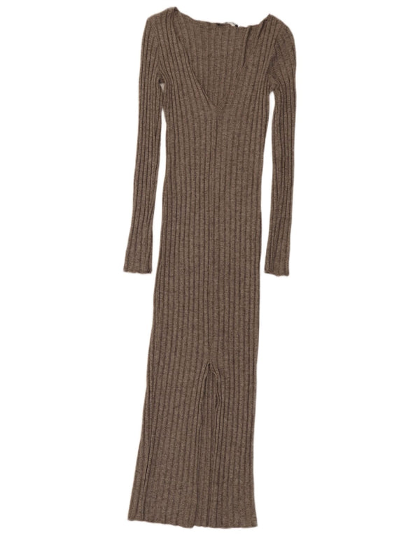 Zara Womens Long Sleeve Maxi Jumper Dress UK 8 Small Grey Viscose