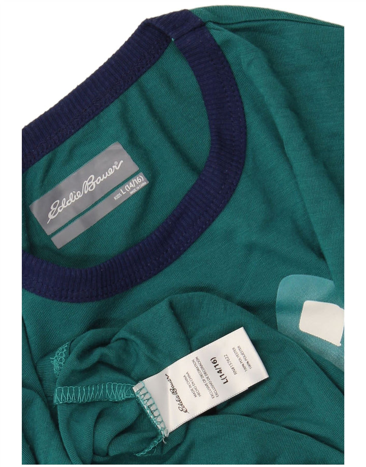 EDDIE BAUER Boys Graphic Top Long Sleeve 13-14 Years Large Green