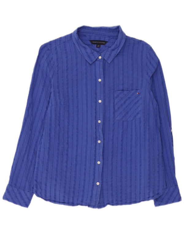 Tommy Hilfiger Womens Shirt UK 16 Large Blue Striped Cotton
