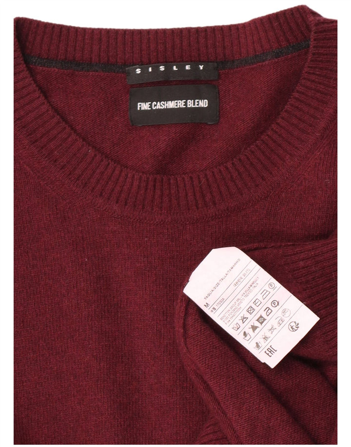 Sisley Mens Crew Neck Jumper Sweater Medium Burgundy Polyamide