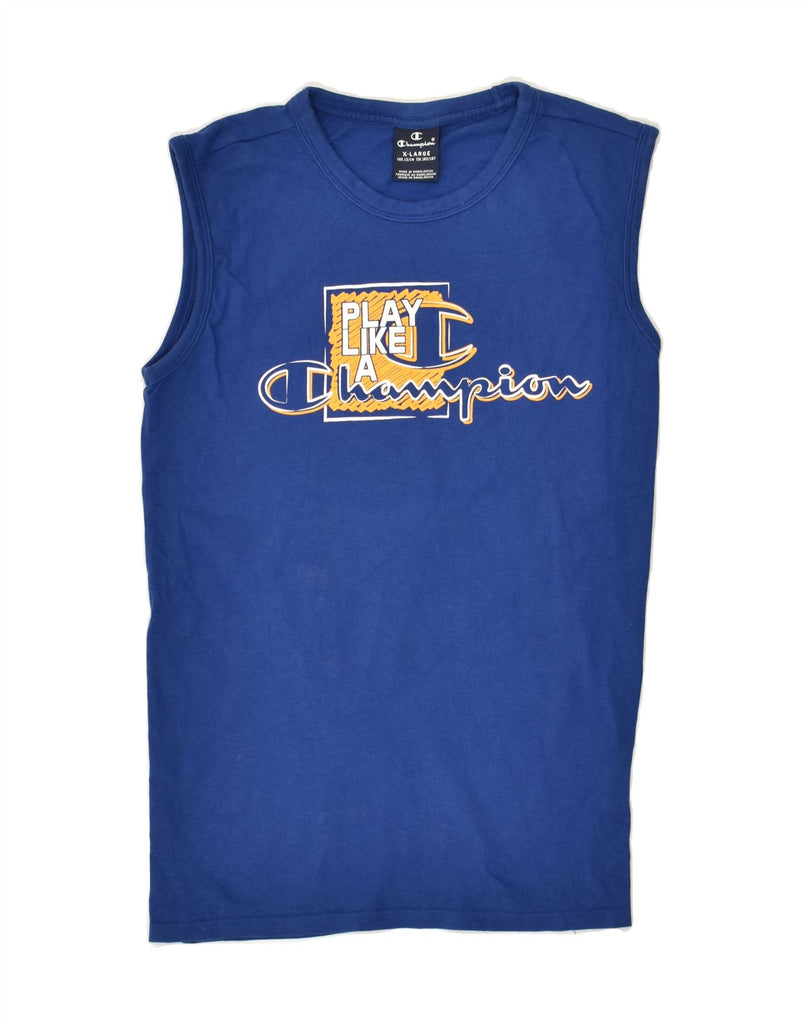 CHAMPION Boys Graphic Vest Top 13-14 Years XL Blue Cotton | Vintage Champion | Thrift | Second-Hand Champion | Used Clothing | Messina Hembry 