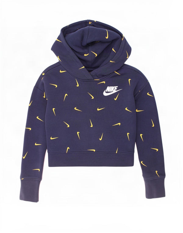 Nike Girls Graphic Standard Fit Hoodie Jumper 10-11 Years Medium Navy Blue